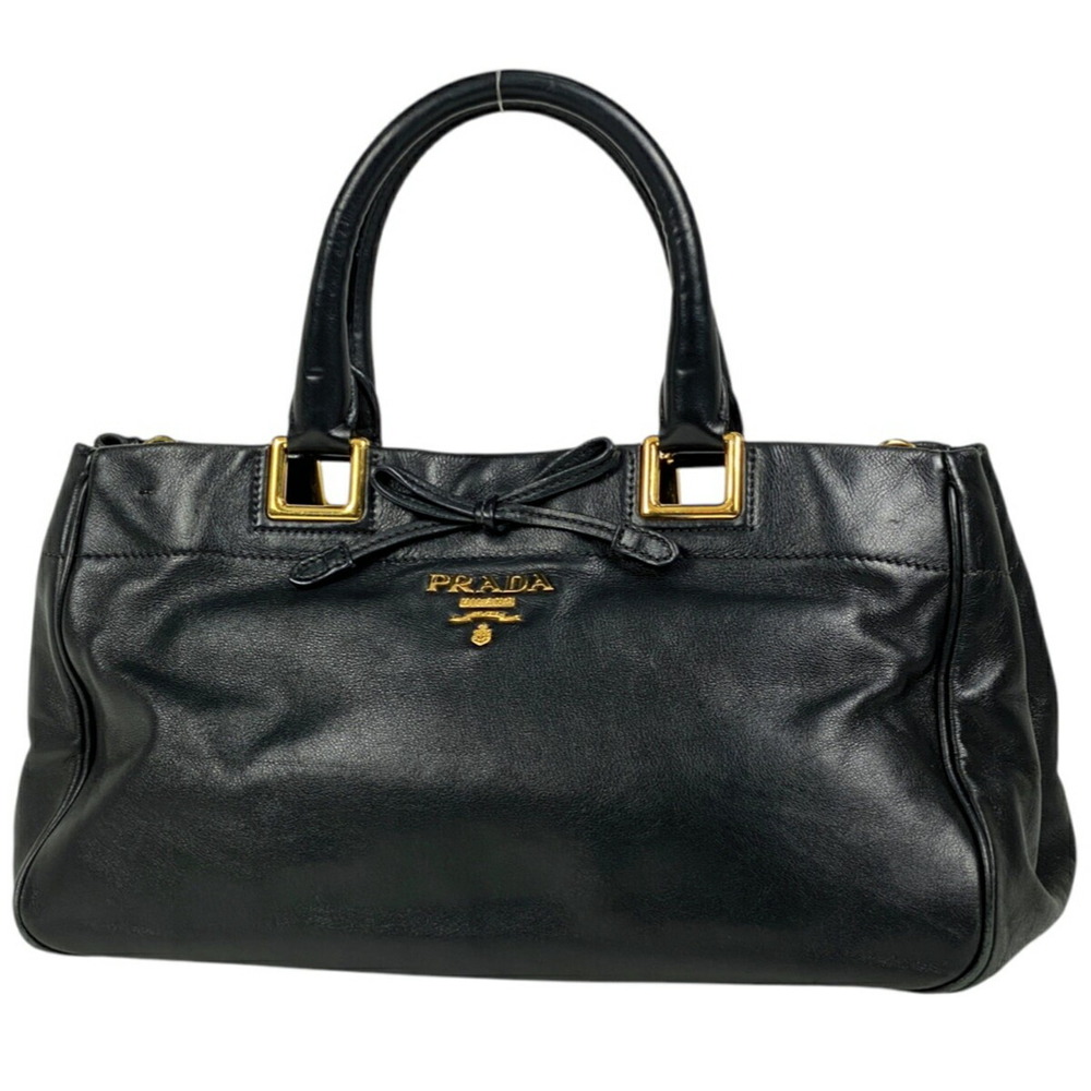 Prada Logo Handbag Shoulder Bag Rion Leather Nero Black